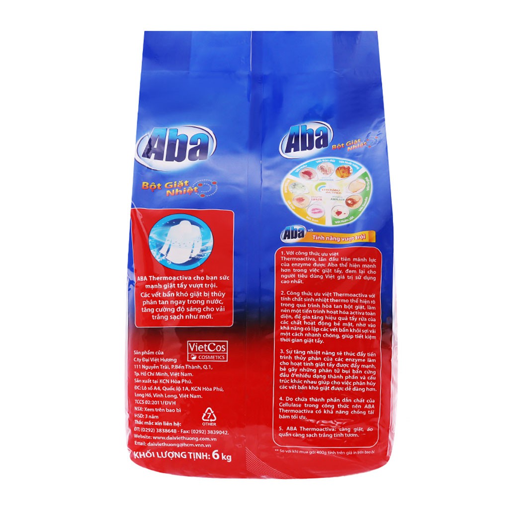 Bột Giặt Nhiệt Aba Sạch Tinh Tươm Túi 6kg