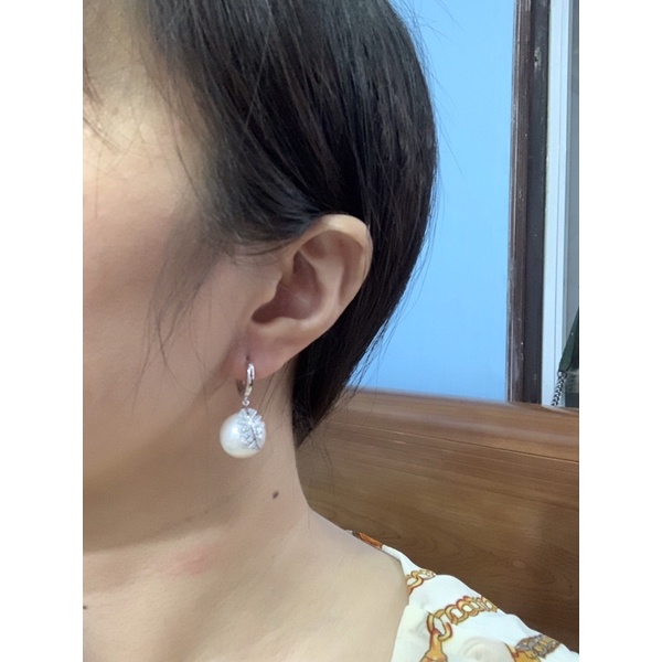 khuyên tai treo ngọc trai nhân tạo viên to nặng bóng đẹp bạc phủ vàng trắng cao cấp