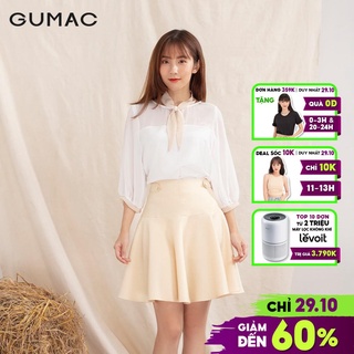 Áo sơ mi nữ phối dây nơ be AA1031 GUMAC