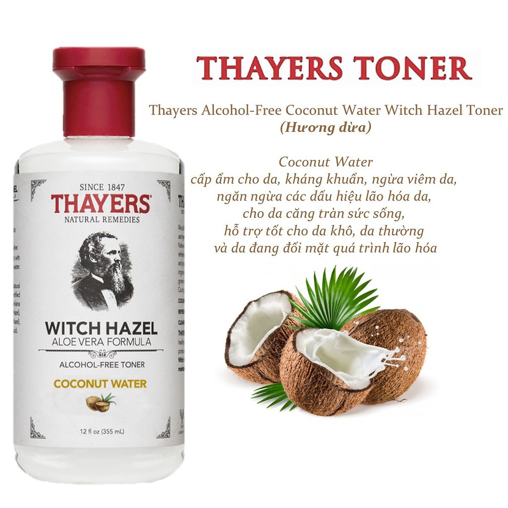 Nước Hoa Hồng Không Cồn Thayers Hương Nước Dừa Alcohol - Free Toner Coconut Water 355ml