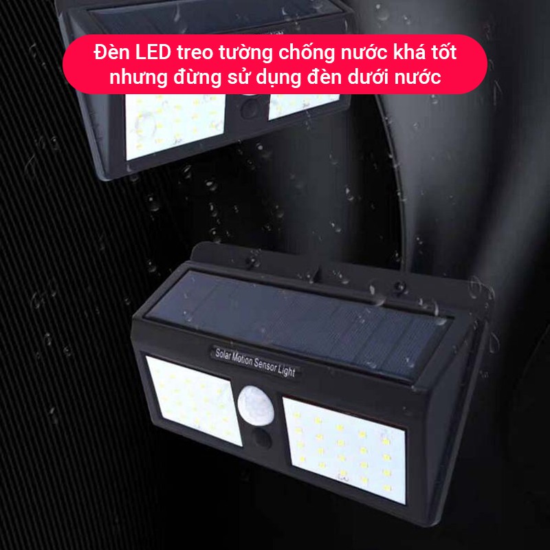 Đèn LED treo tường cảm ứng thông minh 60 bóng LED, sử dụng pin năng lượng mặt trời, không tốn tiền điện, dễ dàng lắp đặt