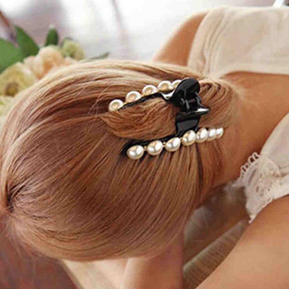 Kẹp tóc đính đá và ngọc trai giả sang trọng cho nữ