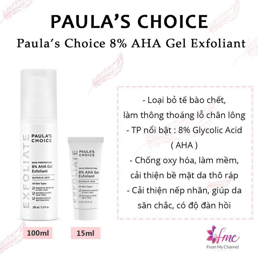 Tẩy tế bào chết hóa học Paula’s Choice Skin Perfecting 8% AHA dành cho da dầu mụn 15ml/100ml