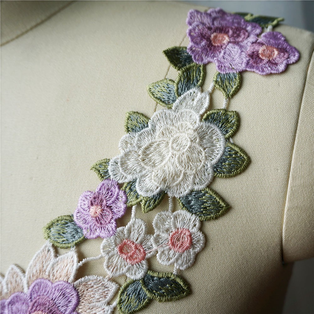 Tím Thêu Hoa Hồng Hoa Ren Đính May Cổ Cổ Miếng Dán Áo Cưới Cô Dâu DIY Thủ Công