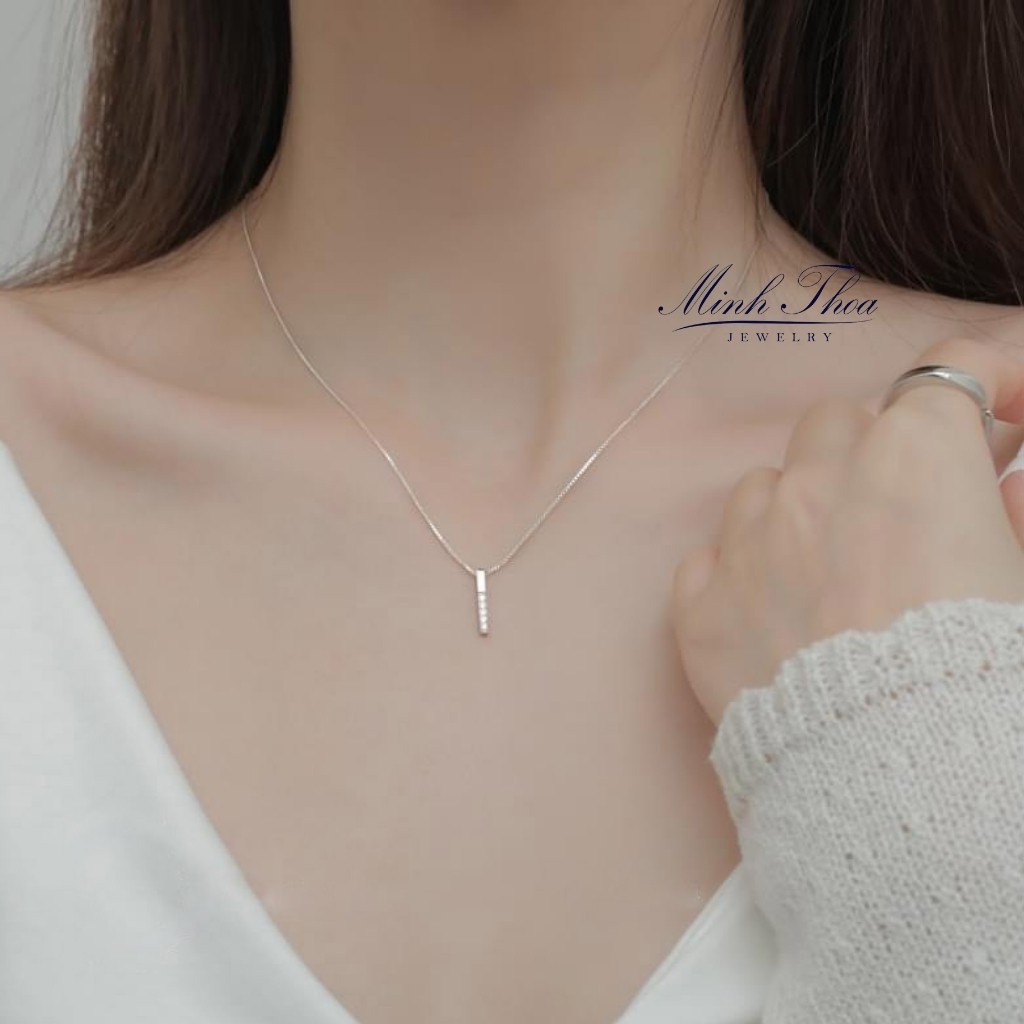 Dây chuyền nữ bạc đẹp, vòng cổ bạc hình thanh bạc đính đá trang sức cao cấp Minh Thoa JEWELRY