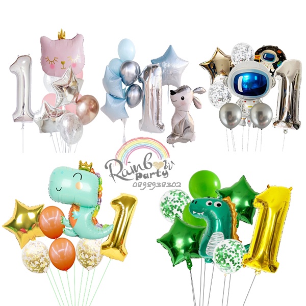 Set bóng số + bóng hình trang trí sinh nhật, chụp hình... đơn giản, dễ thương