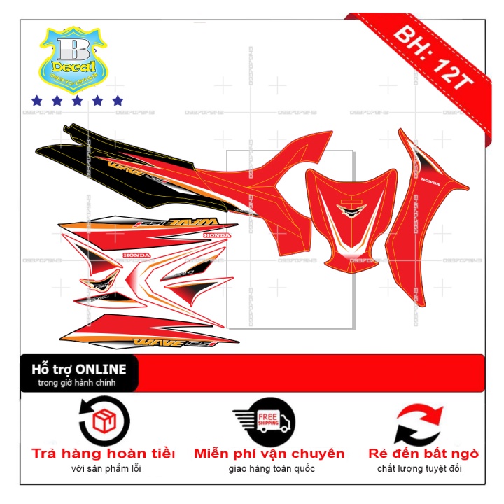 ( Quí khách vui lòng mang ra tiệm cho thợ dán ) Tem wave 125i đỏ đen