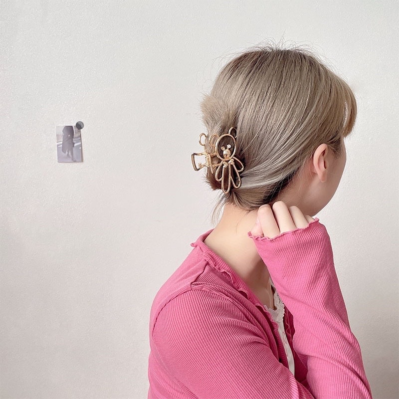 Kẹp Tóc Hình Gấu Đơn Giản Bằng Kim Loại Acrylic