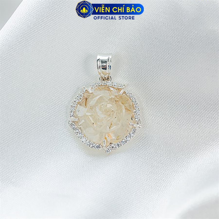 Mặt dây chuyền hoa mẫu đơn đá  tóc vàng - chất liệu bạc 925 thời trang phụ kiện trang sức Viễn Chí Bảo M600055