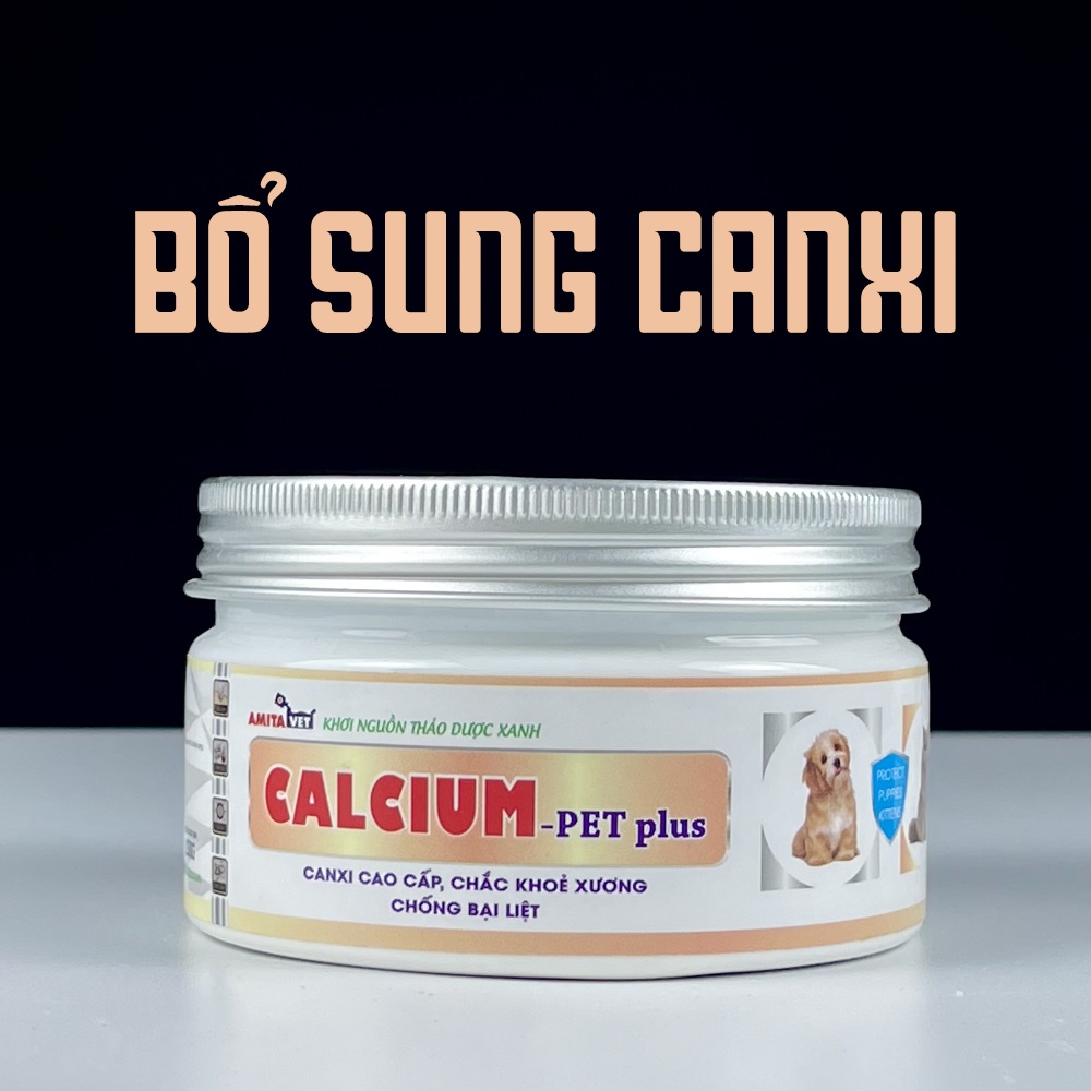 Bổ xung Canxi cho chó mèo CALCIUM vị phomai giúp chắm sóc thú cưng chắc khỏe phát triển xương tốt của AMITAVET 150g