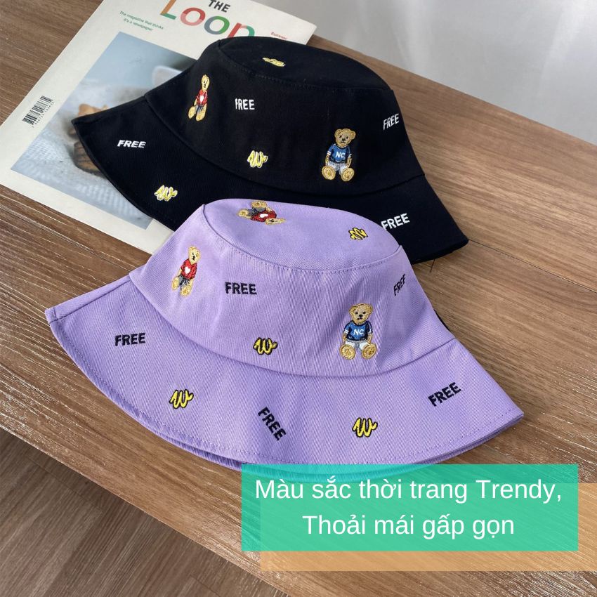 Mũ Bucket vải thêu gấu Teddy