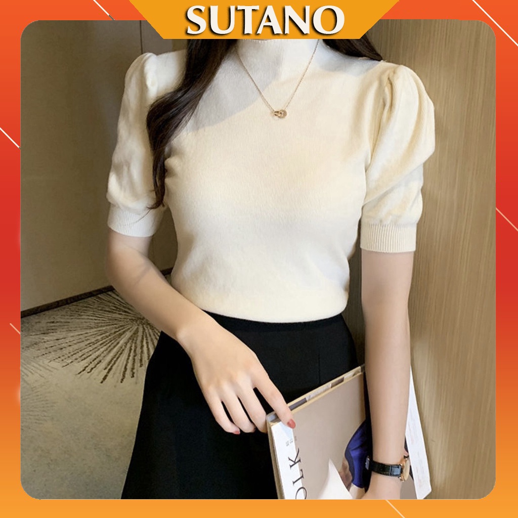 Áo len nữ tay bồng sang trọng, áo len cổ lỡ ngắn tay hàng quảng châu cao cấp A459 SUTANO