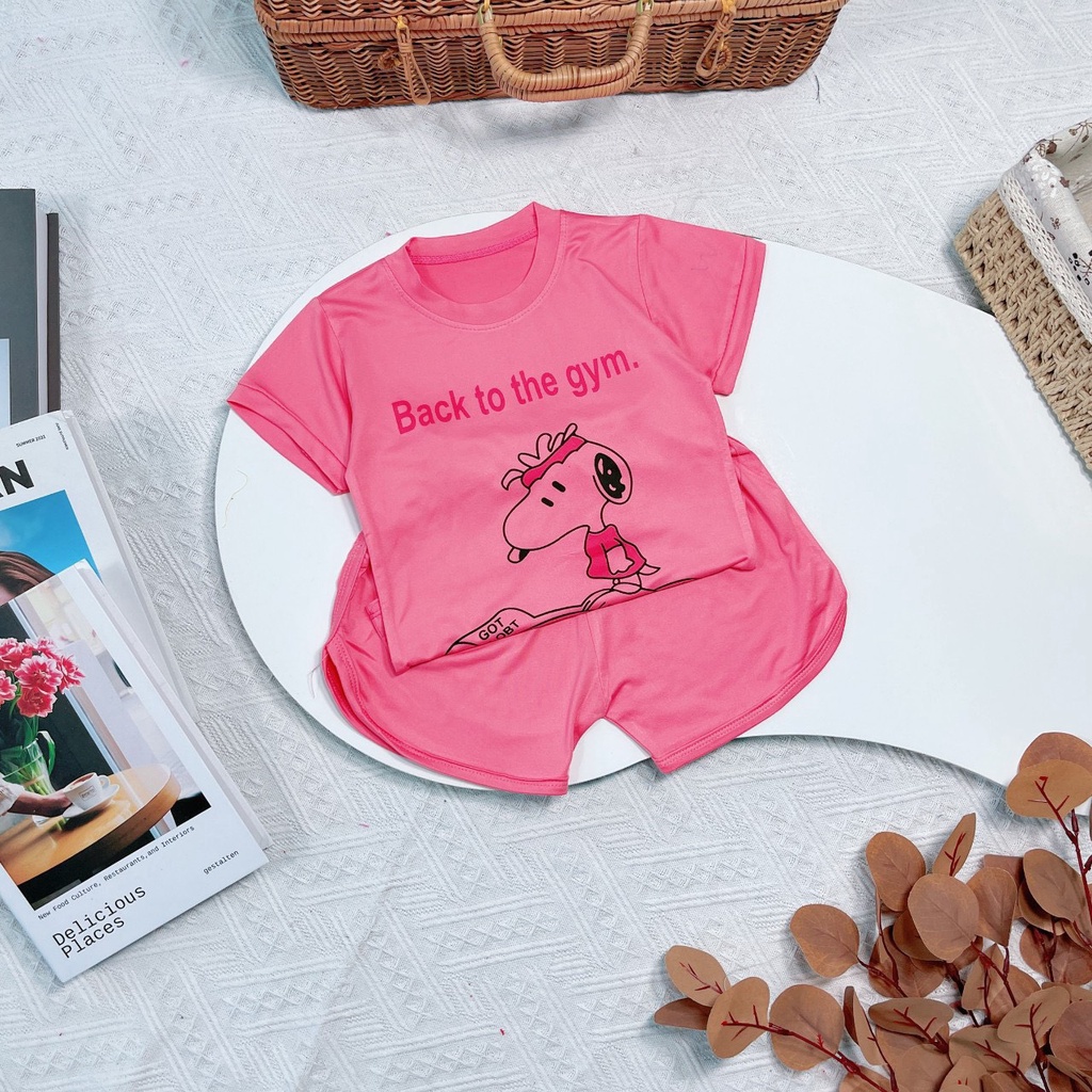 Đồ Bộ Cộc Tay Cho Bé Gái In Hình Chú Chó Cực Xinh Chất Cotton Cao Cấp - SUMO KIDS