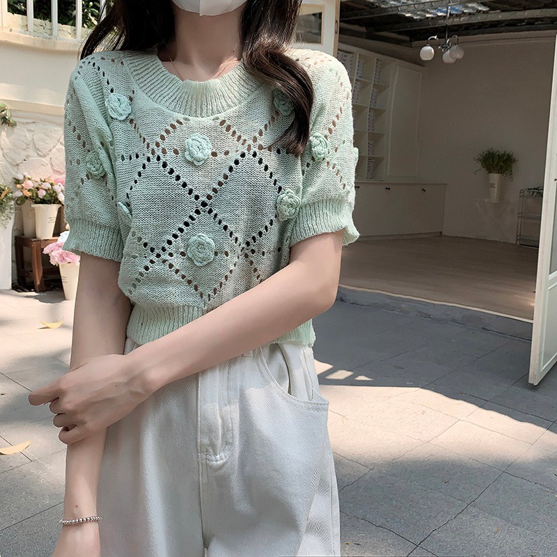 【ZHELIHANGFEI】Áo Thun Tay Ngắn Họa Tiết Hoa Thời Trang Cho Nữ