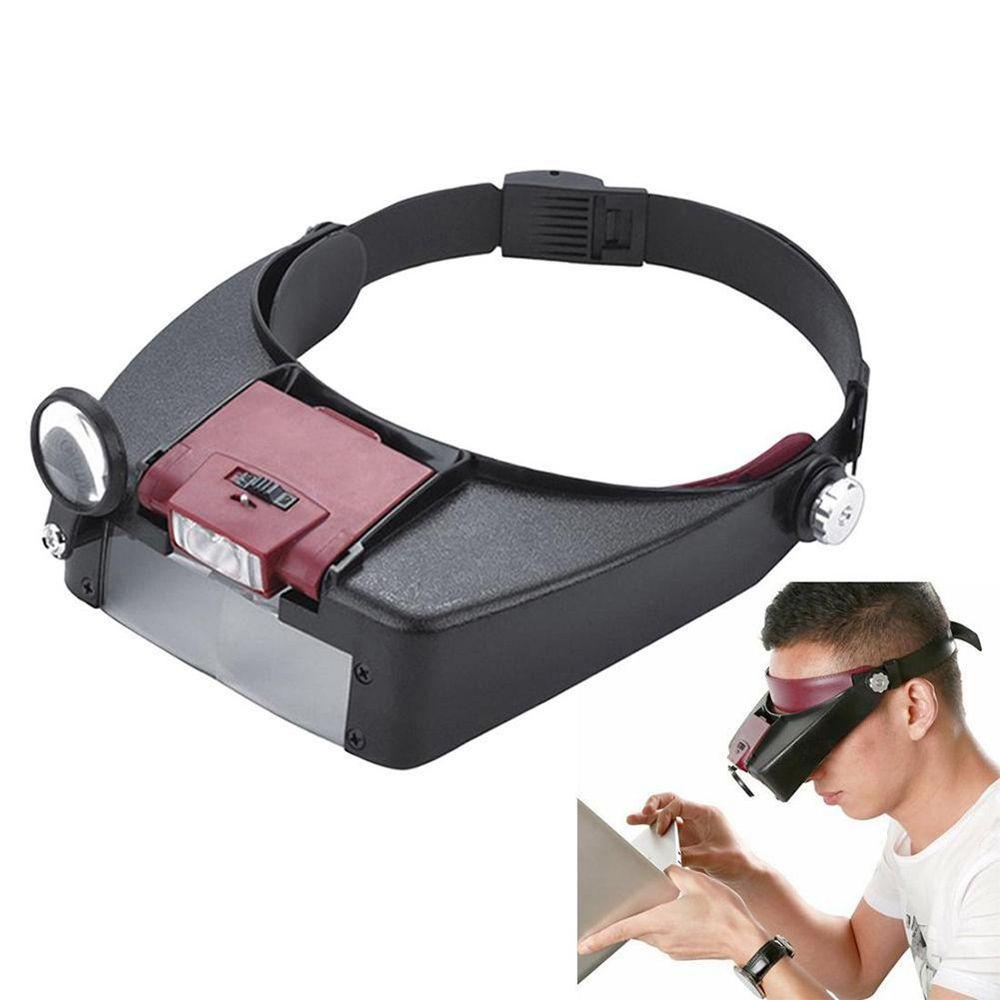 Kính Lúp Đội Đầu Hai Lớp Tích Hợp Đèn LED 2 Bóng Gắn Mũ Bảo Hiểm Thanh Lịch
