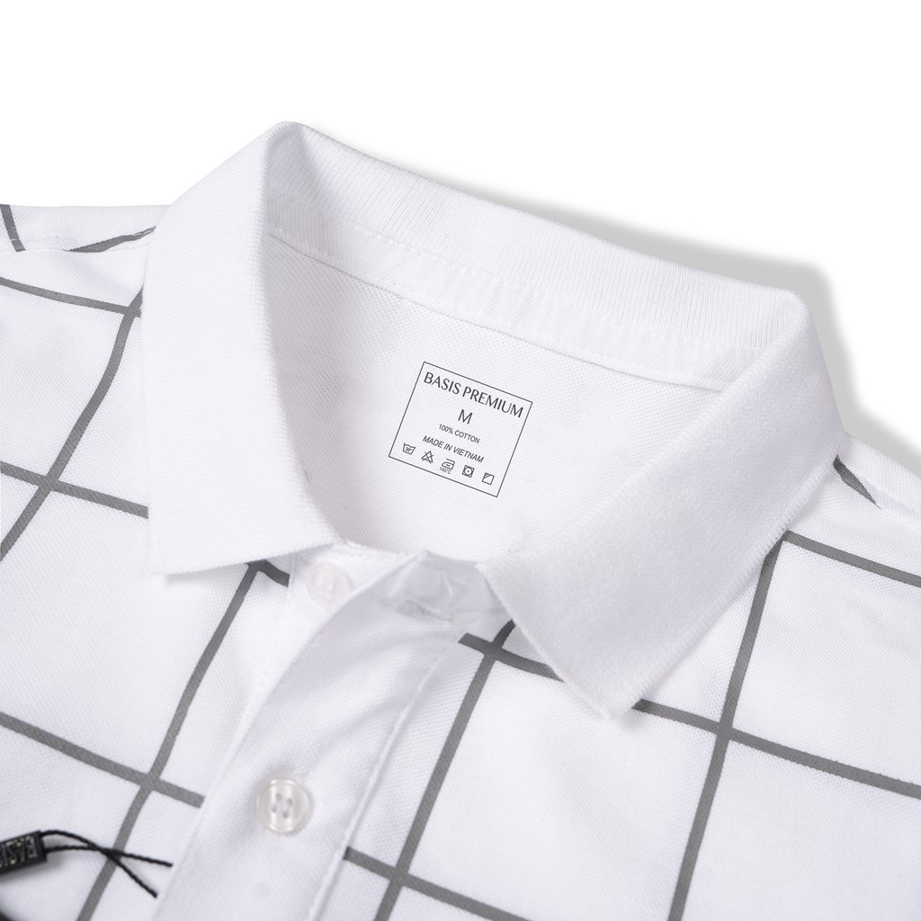 Áo polo nam phối sọc in chìm, chất liệu cá sấu cotton Basis APL202 | BigBuy360 - bigbuy360.vn
