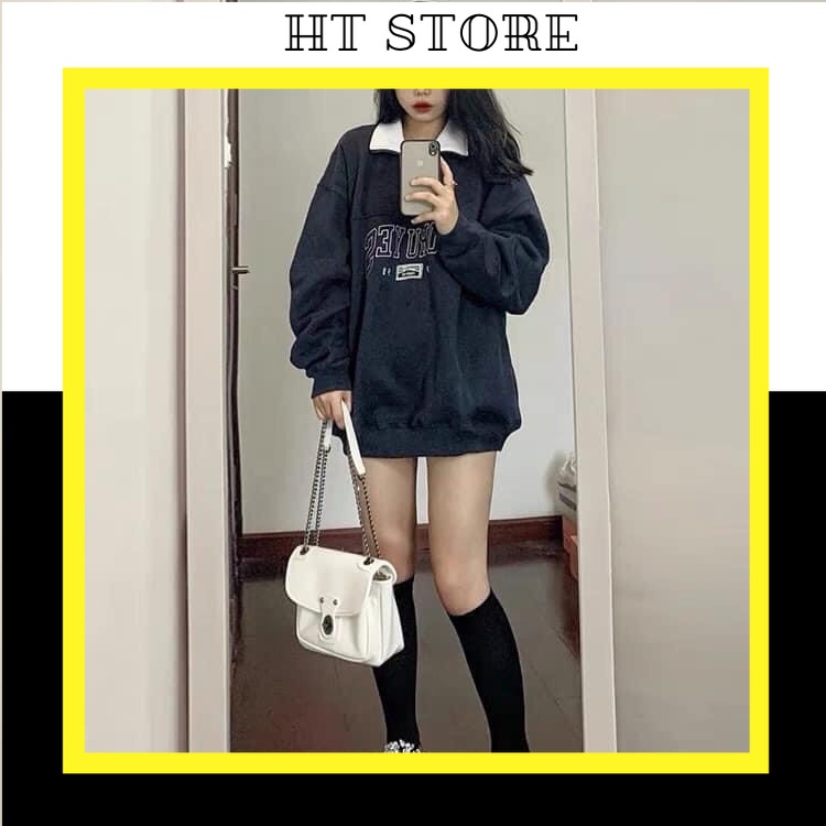 Áo Nỉ Sweater Unisex cổ bẻ FORUYES 1998 70kg - Dài Tay Dáng Rộng G082 - HT STORE