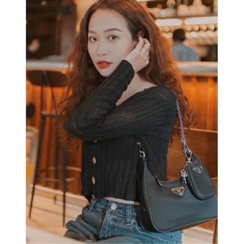 Set 2in1 túi Prada chất dù đẹp full logo fullbox size 22 25