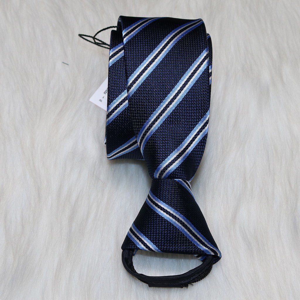Cà vạt nam đen cho chú rể KING caravat công sở, thắt sẵn họa tiết kẻ sọc bản 6cm style hàn quốc C020