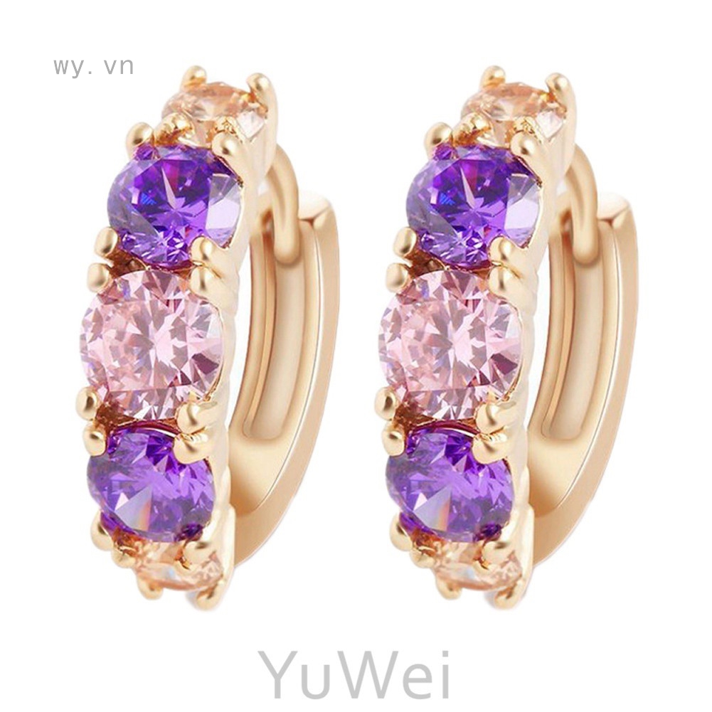 Bông Tai Vàng 18K Đính Đá Zircon Nhiều Màu Sắc