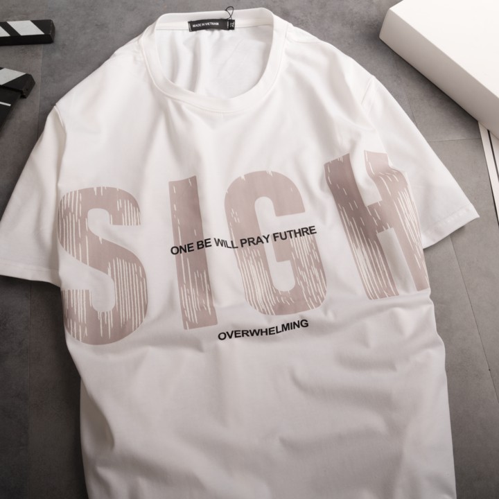 Áo phông nam SIGH - áo thun form vừa ngắn tay cổ tròn, cotton dầy dặn thấm hút mồ hôi.