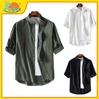 Add Fertilizer To Increase Men's Summer Stand-up Collar Five-point Sleeves Short-sleeved Shirts