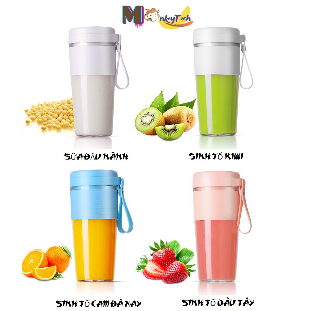 Máy xay sinh tố cầm tay mini JUICE CUP, 6 lưỡi , pin 2000mAh công suất 50W , Cốc xay sinh tố cầm tay Monkeytech.