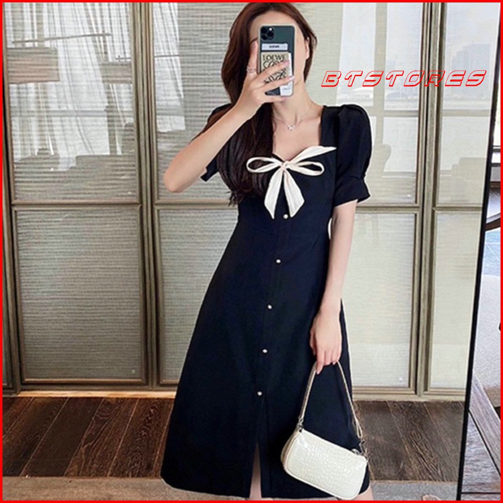 Đầm tiểu thư cổ vuông phối nơ ngực Xona - BT065