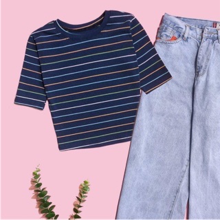 Áo thun gân croptop sọc mã 06