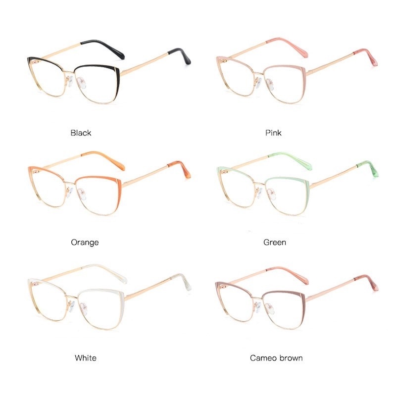 Kính Cận Gọng Kim Loại Tròng Hình Mắt Mèo Chống Ánh Sáng Xanh Thời Trang Phương Tây Cổ Điển Cho Nữ