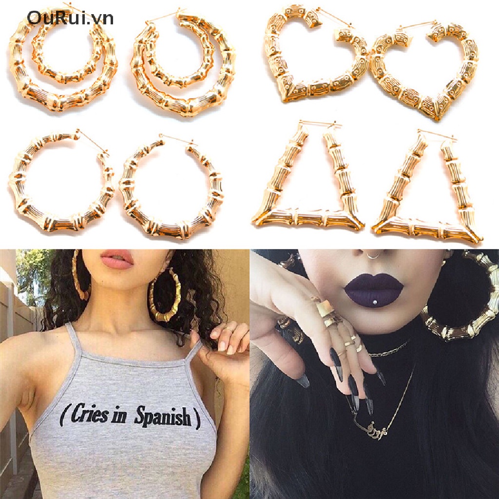 {RUI} Khuyên Tai Tròn / Vòng Bằng Tre Cỡ Lớn Phong Cách Hip Hop Cho Nữ {OuRui.vn}