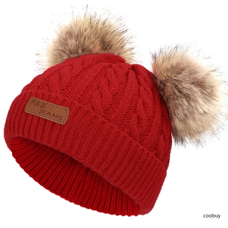 Mũ trùm đầu giữ ấm mùa đông đính bóng lông dễ thương cho bé