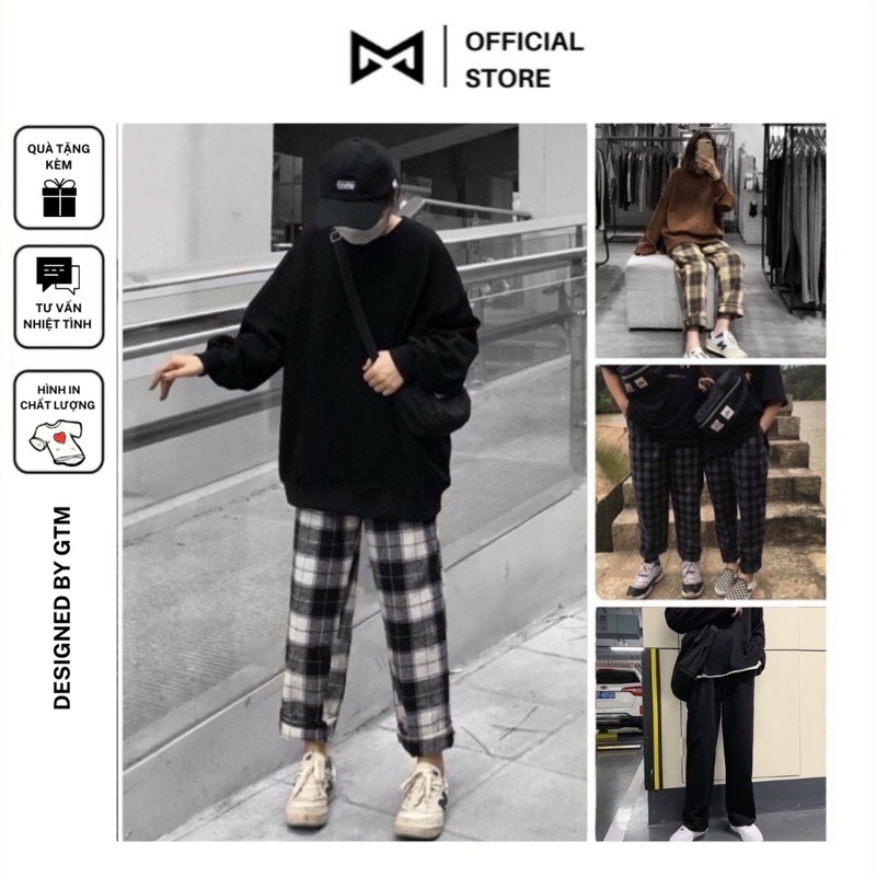 Quần Caro ống rộng unisex dưới 75kg - Quần cullotes trơn basic