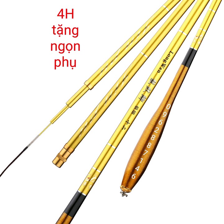 cần câu tay carbon 4h vàng đồng tặng ngọn phụ