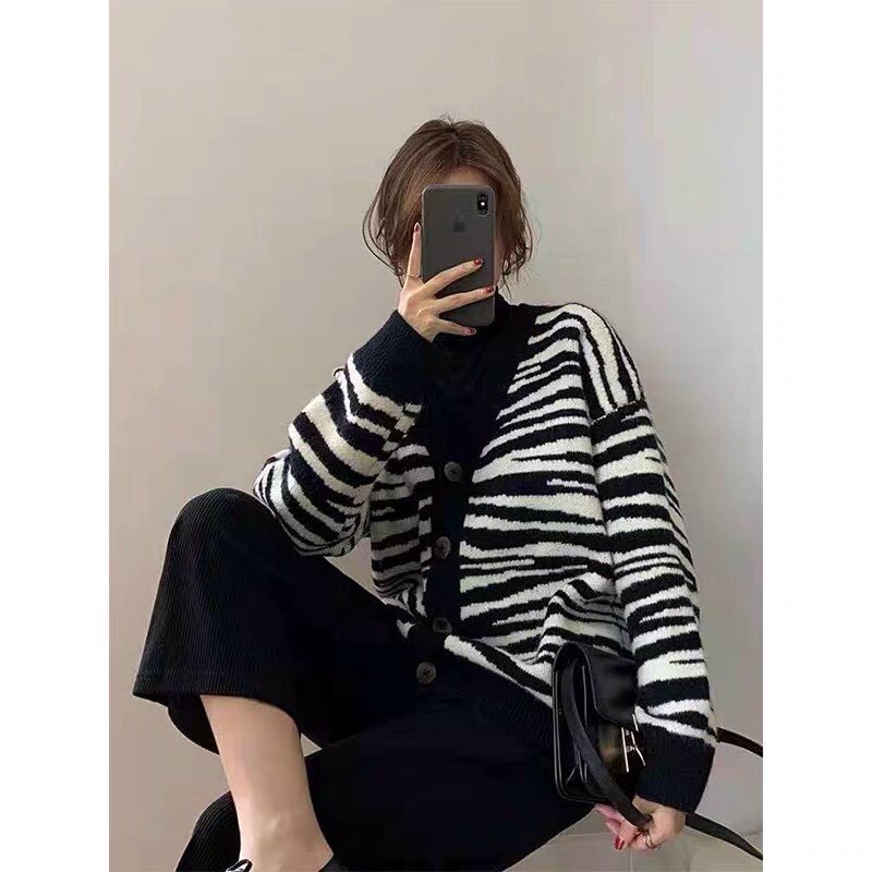 Áo len carigan kẻ vằn QC cực hot