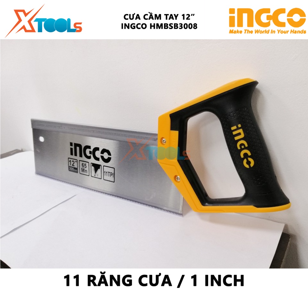 Cưa gỗ cầm tay INGCO HMBSB3008 cưa cầm tay Chiều dài 300mm Độ dày 0.8mm 11 răng cưa/ 1inch răng cưa bảo vệ và chịu nhiệt