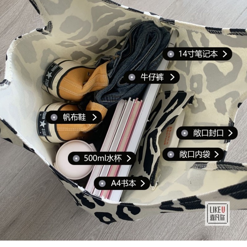 Túi tote đeo vai IELGY vải canvas họa tiết bò sữa/ caro đơn giản sức chứa lớn cho nữ