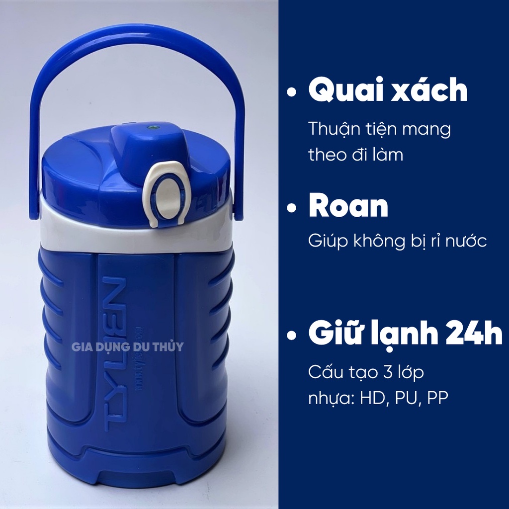 Bình đá giữ nhiệt có quai xách Rio, dung tích 1l - 1.5l - 2l - 3l, nhựa pp, pu chính phẩm an toàn thương hiệu Tý Liên