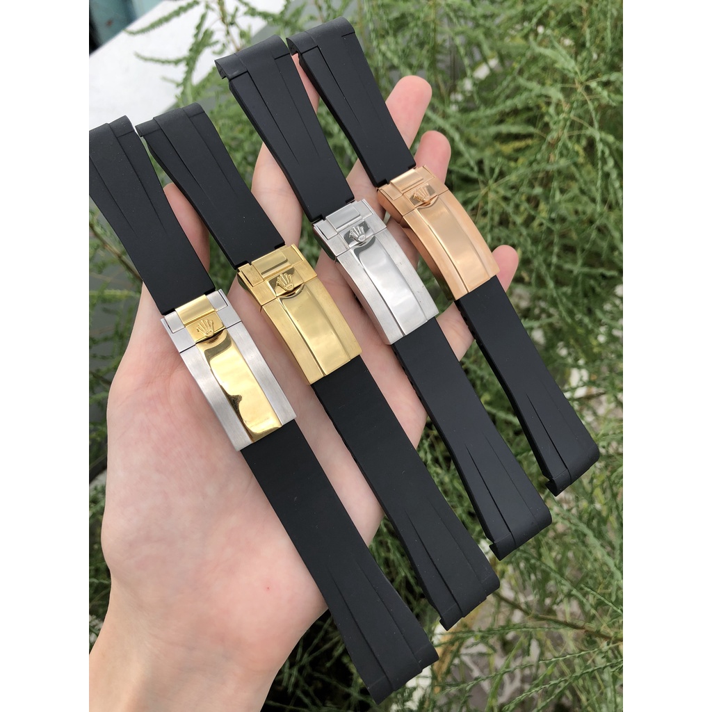 DÂY CAO CẤP KHOÁ ĐÚC Dây đồng hồ Rolex cao su size 20 mm cao su khoá gập đầu ôm