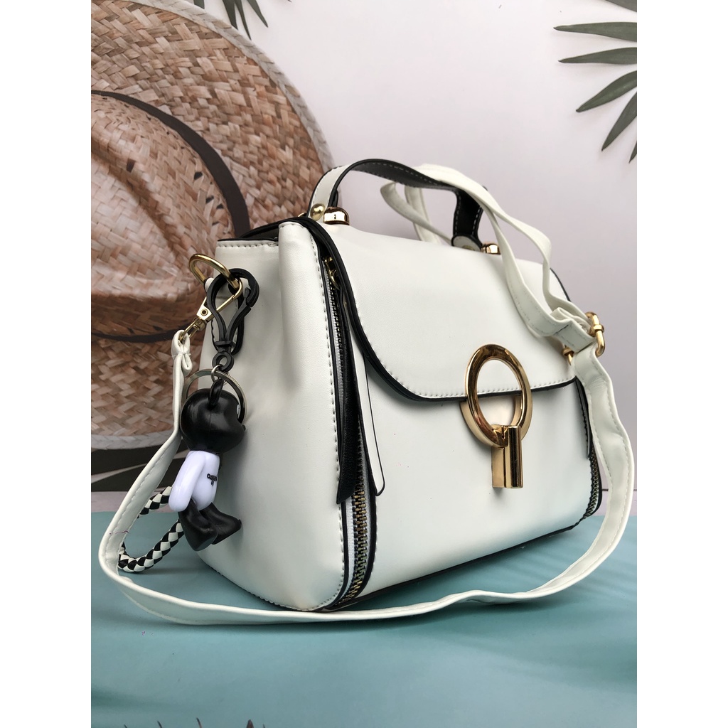 Túi Xách Nữ siêu đẹp kèm gấu nắp khóa tròn Túi đeo chéo nữ kiểu dáng vintage Kèm dây đeo chéo HaNi NB09