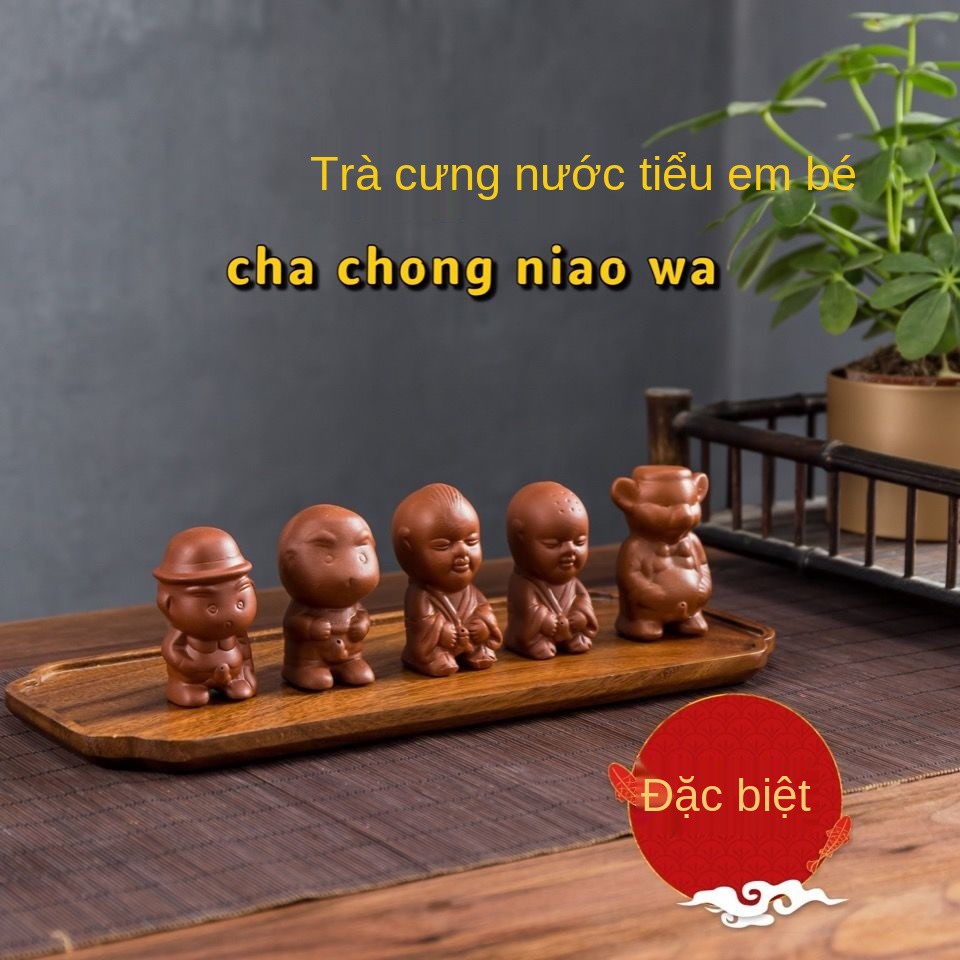 Đặc biệt Ưu đãi bốn bé tiểu cát màu tím thủ công chính hãng đồ trang trí búp bê khay trà bộ phụ kiện may mắn