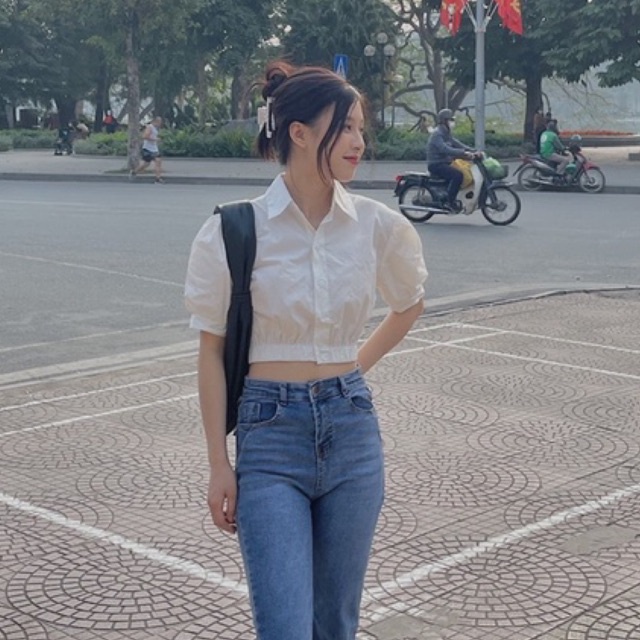 áo sơ mi crotop eo chun cổ đức TKA301 LOLLIE STUDIO