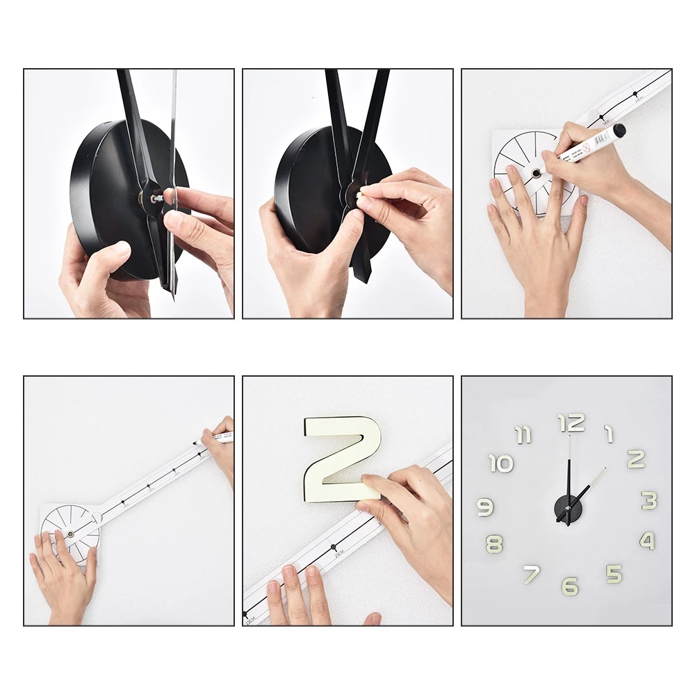 Đồng Hồ Dán Tường Dạ Quang 3D Bằng Nhựa Acrylic Không Ồn Trang Trí Nhà Cửa