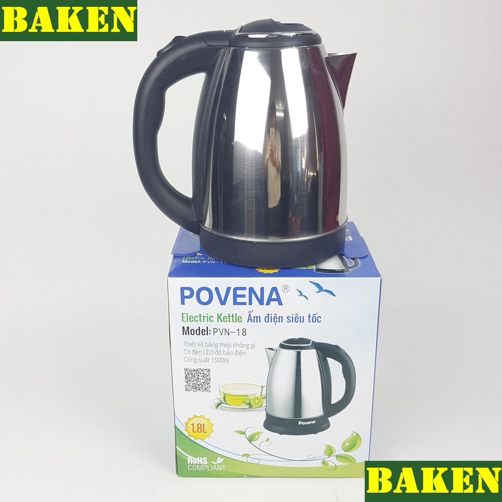 Ấm Đun Nước Siêu Tốc Inox 1.8L Povena PVN-18 -BAKEN
