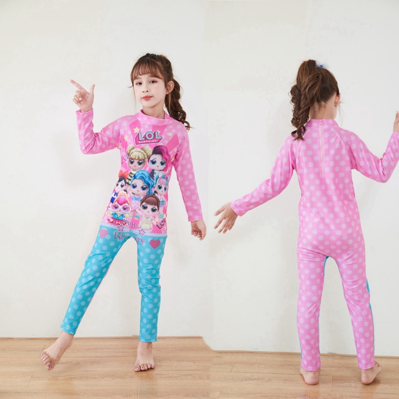 Bộ Đồ Bơi Dài Tay In Hoạt Hình Elsa Cầu Vồng Cho Bé Gái 3-11 Tuổi