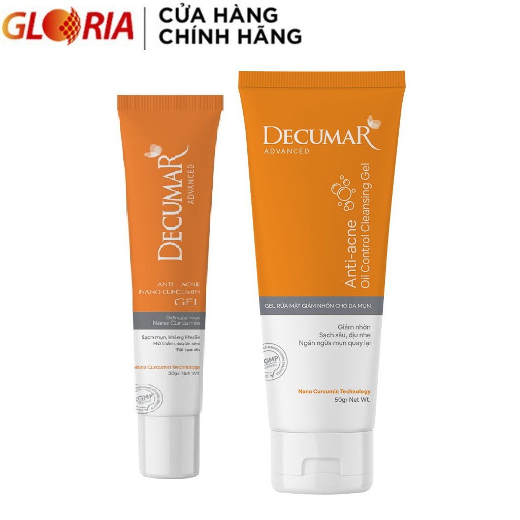 Combo gel ngừa mụn Decumar New 20 gram/ tuýp và gel rửa mặt Decumar Clean 50 gram/ tuýp