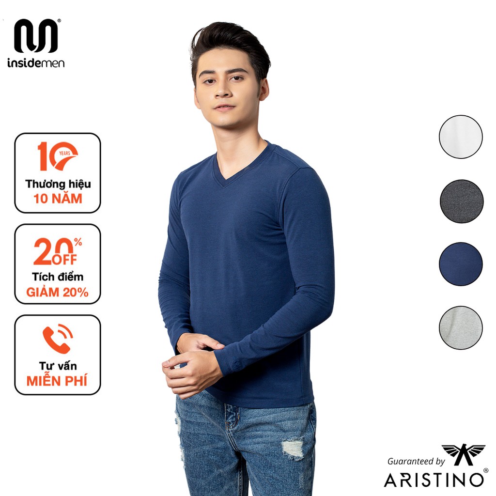Áo thun thu đông INSIDEMEN cổ tim, mặt vải mềm mại, độ đàn hồi cao - ALTR05