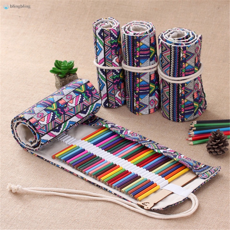 Canvas Colored Pencil Roll Wrap 36 48 72 Slot Coloring Pencil Holder Organizer for Colored Pencils