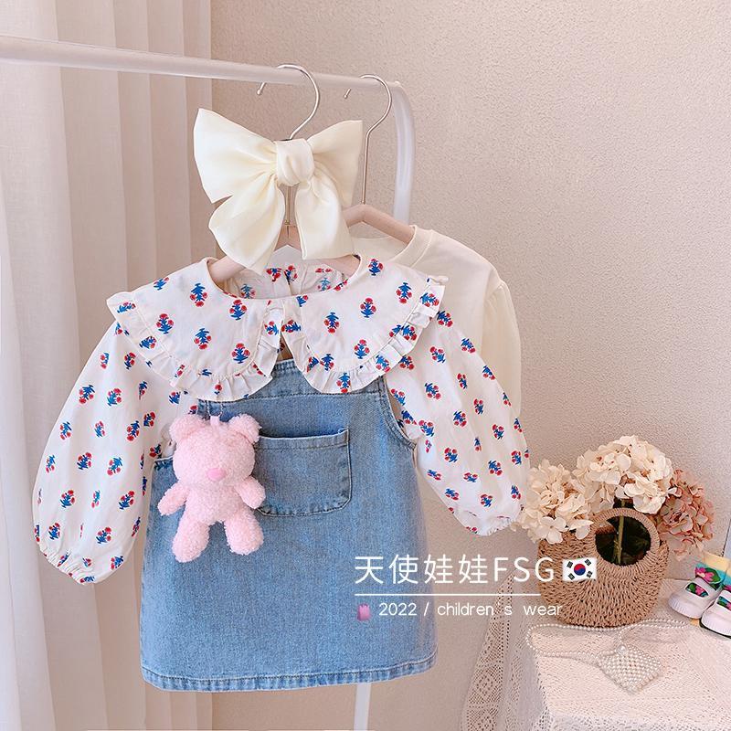 ✨Đốm✨ Đầm Yếm Denim Phong Cách Hàn Quốc Thời Trang Mùa Xuân Mới 2022 Dành Cho Bé Gái