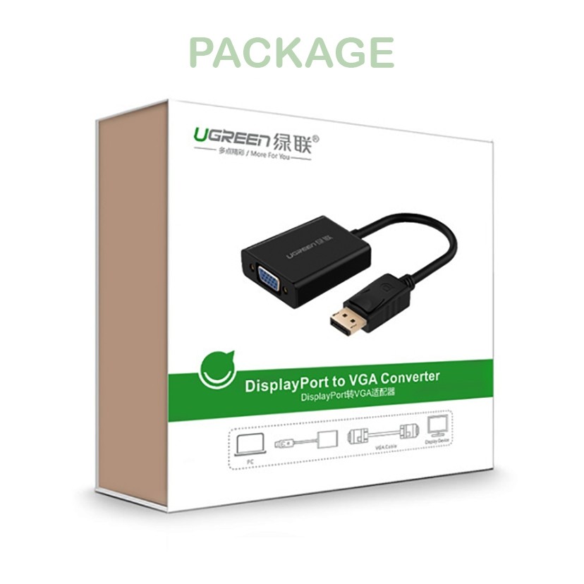 [Mã ELHACE giảm 4% đơn 300K] Cáp Chuyển Đổi DisplayPort Sang VGA Hỗ Trợ Full HD 1080p@60Hz Ugreen DP106 Chính Hãng